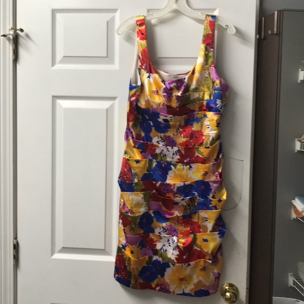 Print rouged sheath dress